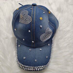 Denim Heart Bling Baseball Cap